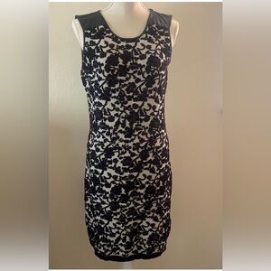 YEST Floral Women's Dress With Lace Overlay, Black and White, Size: 8, EUC